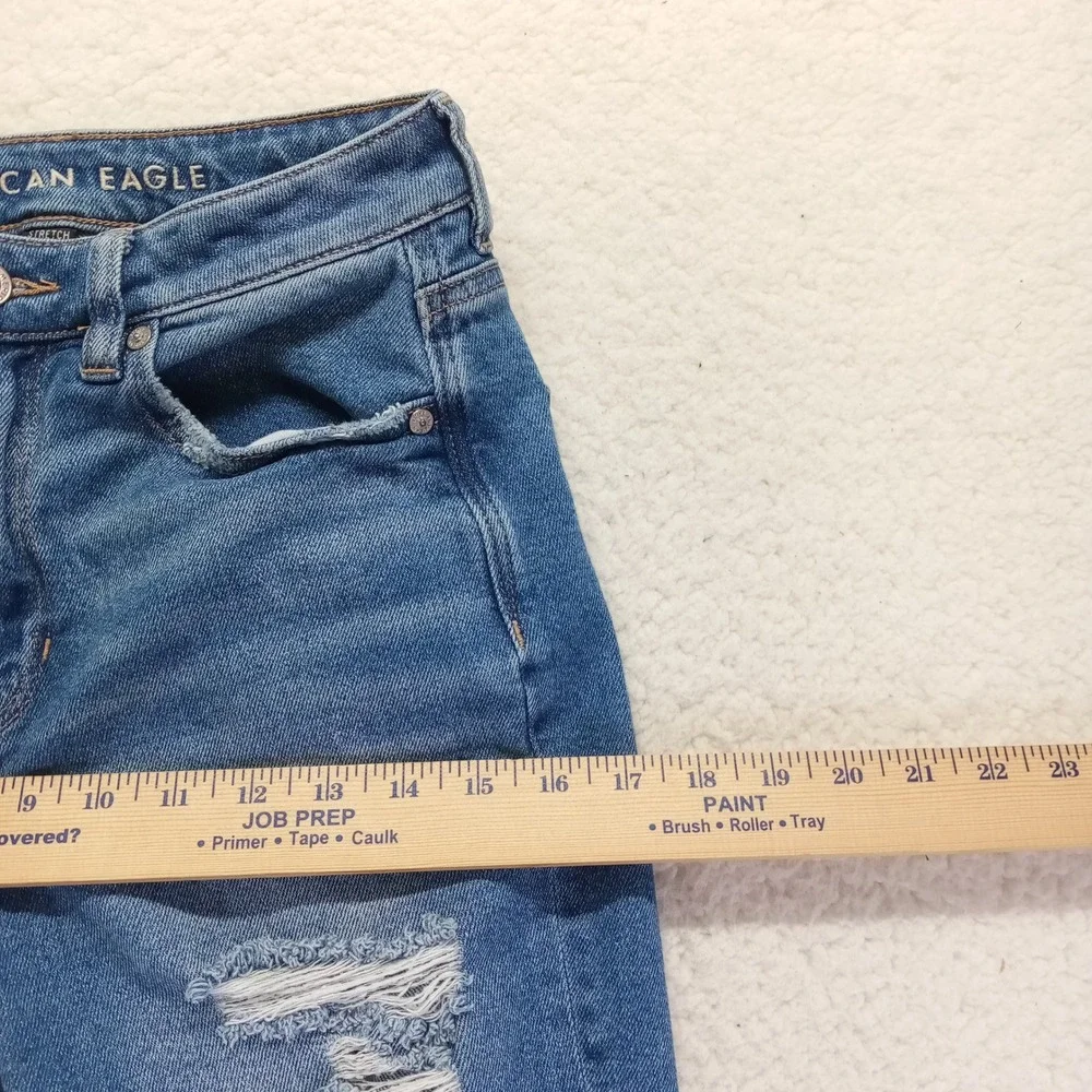 American Eagle Women Distressed Skinny Jeans Blue Medium Wash Raw Hem Size 2 Reg